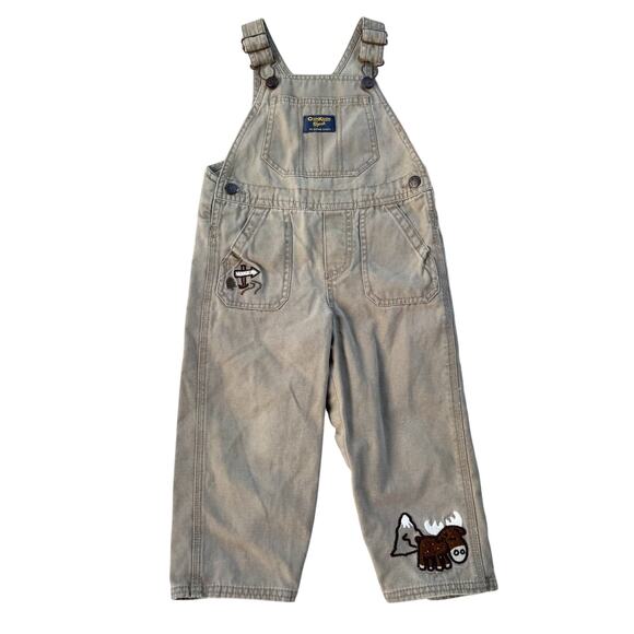 Vtg Oshkosh Beige Overalls with Moose Appliqués Size - Picture 1 of 6